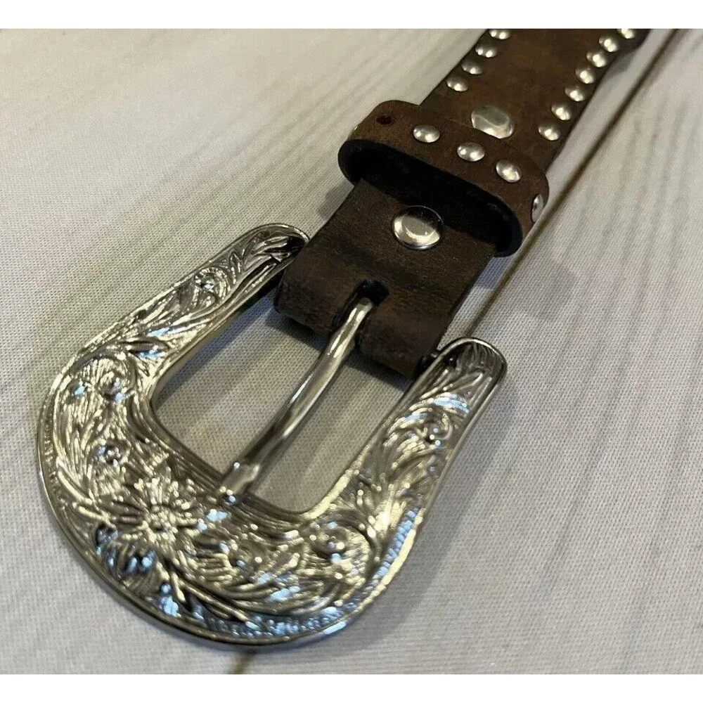 Nocona Western‎ Girls Youth Belt Studded Pink Cross Hearts Brown Leather Size 20